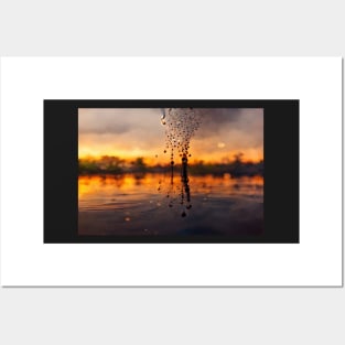 Sunset Lake Raindrops In Golden Houer Cloudscape Posters and Art